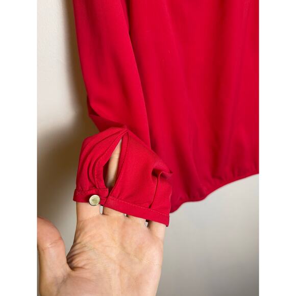 Zara Basic Women Size Small Top Blouse Red Long Sleeve Smocked Waist Metal Clasp - Picture 5 of 6